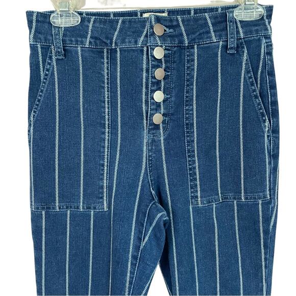 GB Wide Leg Crop Jeans Super High Rise Striped Button Front Juniors 7 Blue White - Picture 4 of 9